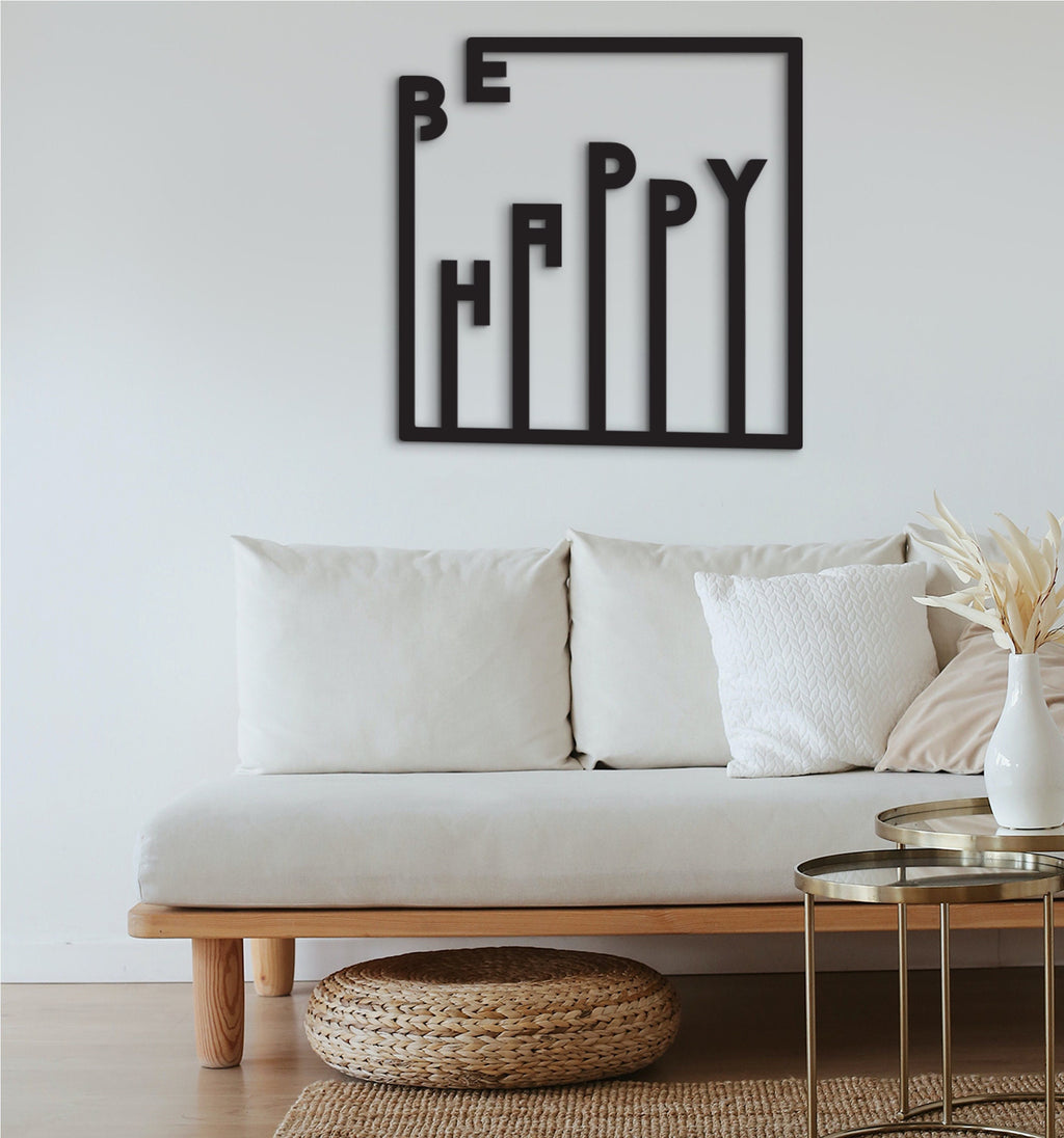 Be Happy Wood Wall Art: Laser Cut Home Decor Sign