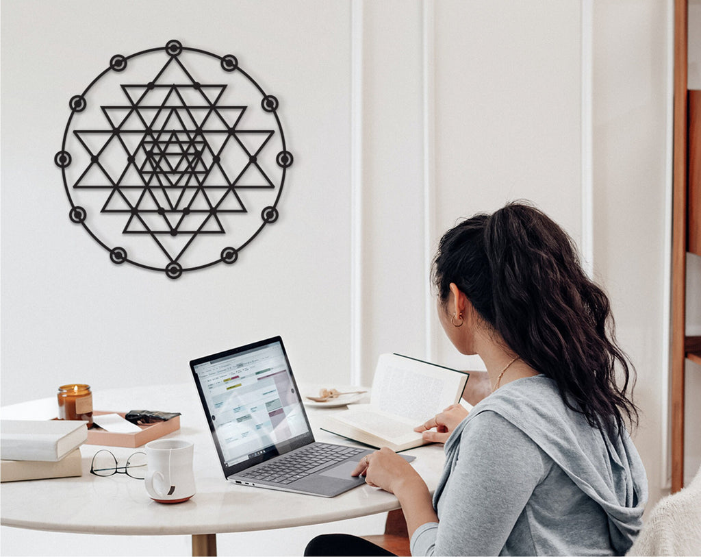 Sri Yantra Wood Wall Art: Geometric Sculpture, Yoga Decor