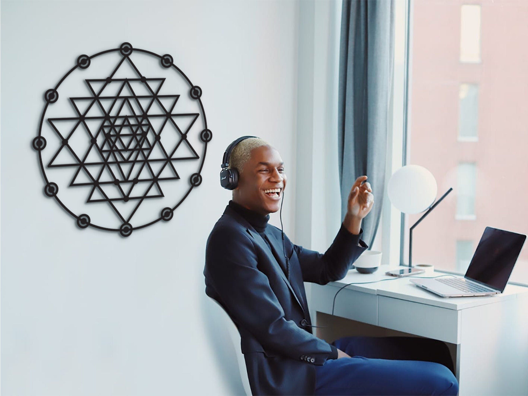Sri Yantra Wood Wall Art: Geometric Sculpture, Yoga Decor