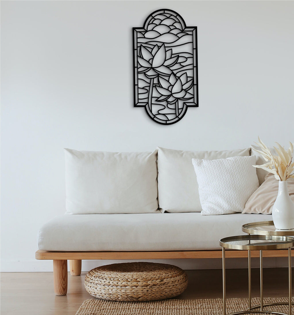 Lotus Flower Wood Wall Decor: Mandala Panel Art