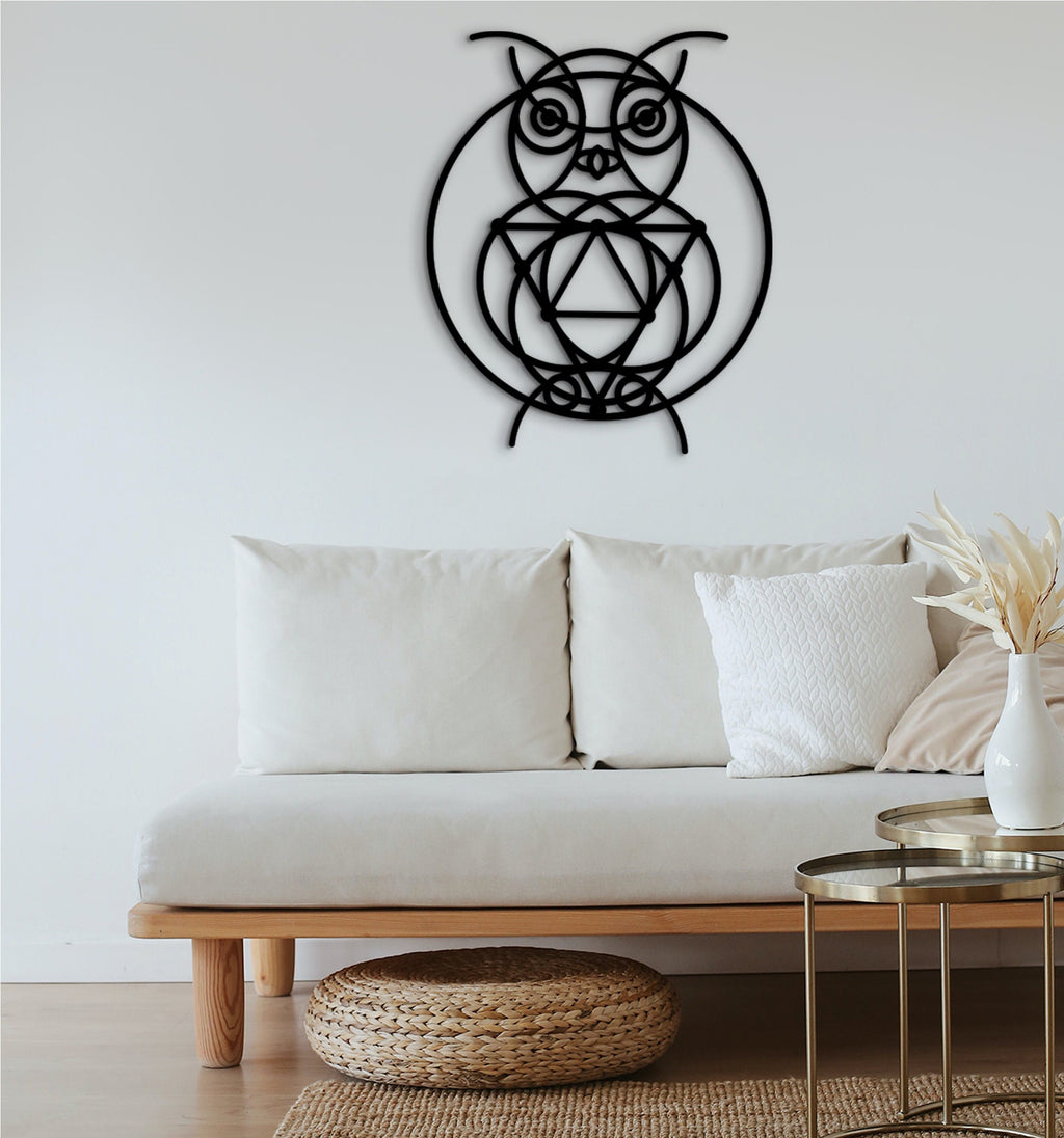 Owl Wood Art: Boho Wall Decor - Geometric Design
