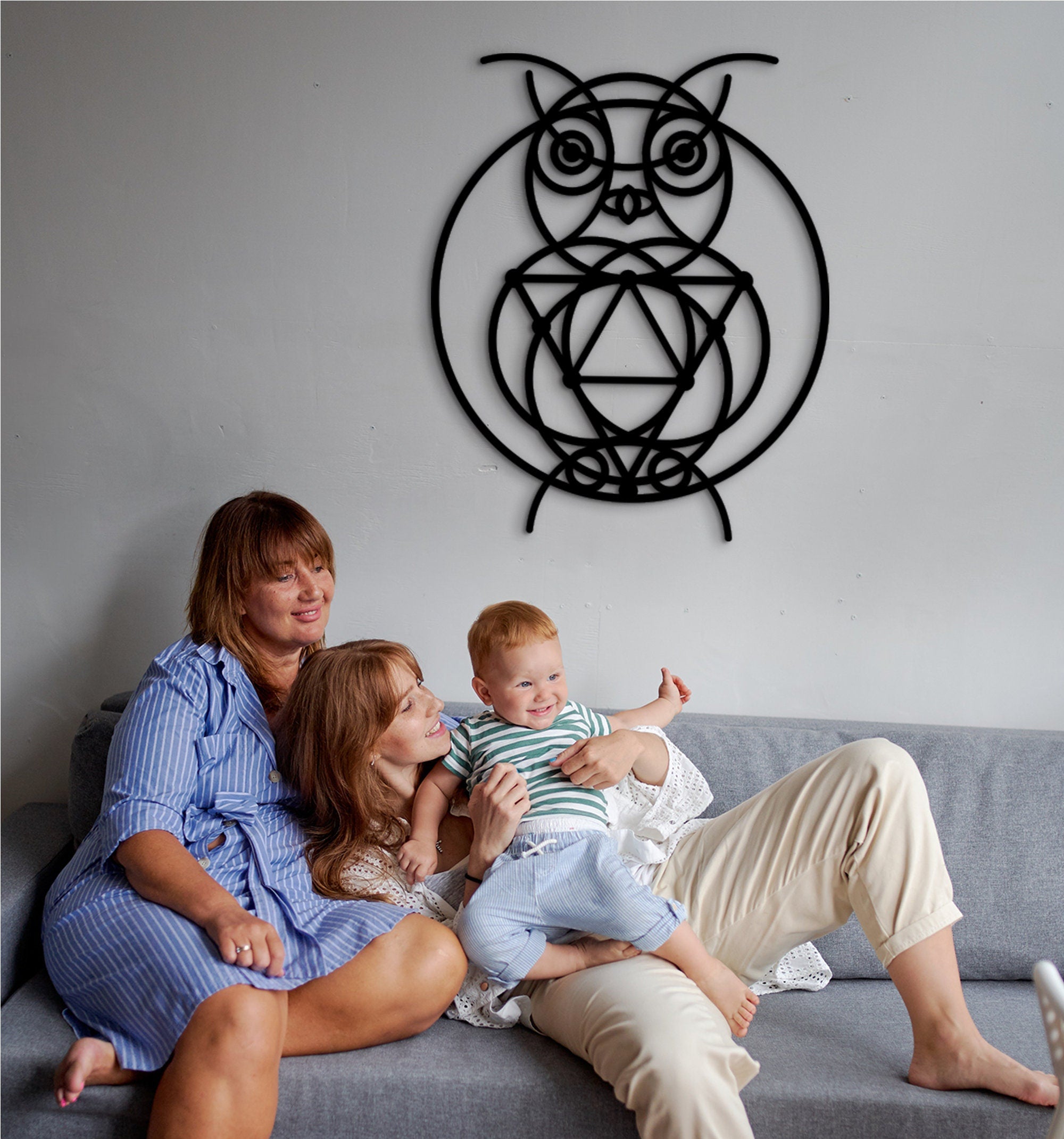 Owl Wood Art: Boho Wall Decor - Geometric Design