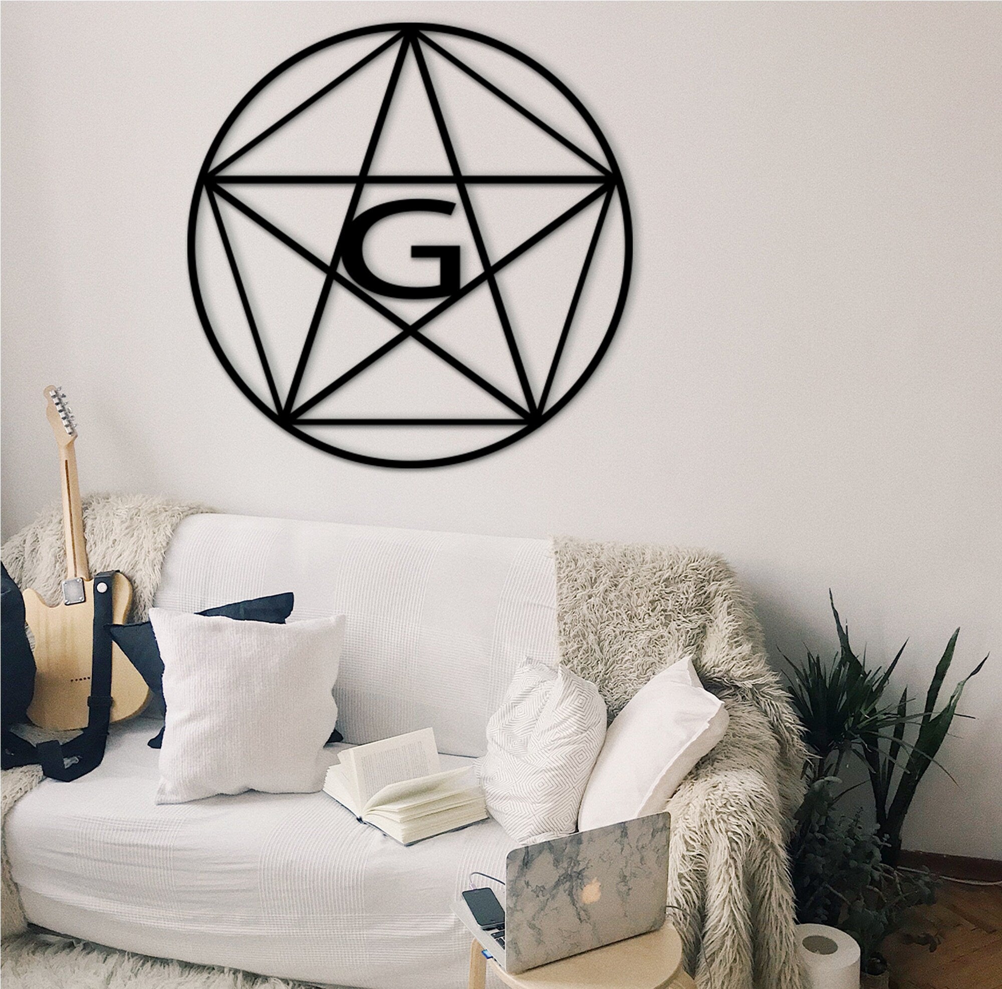 Pentagram Wood Wall Art: Sacred Geometry Decor