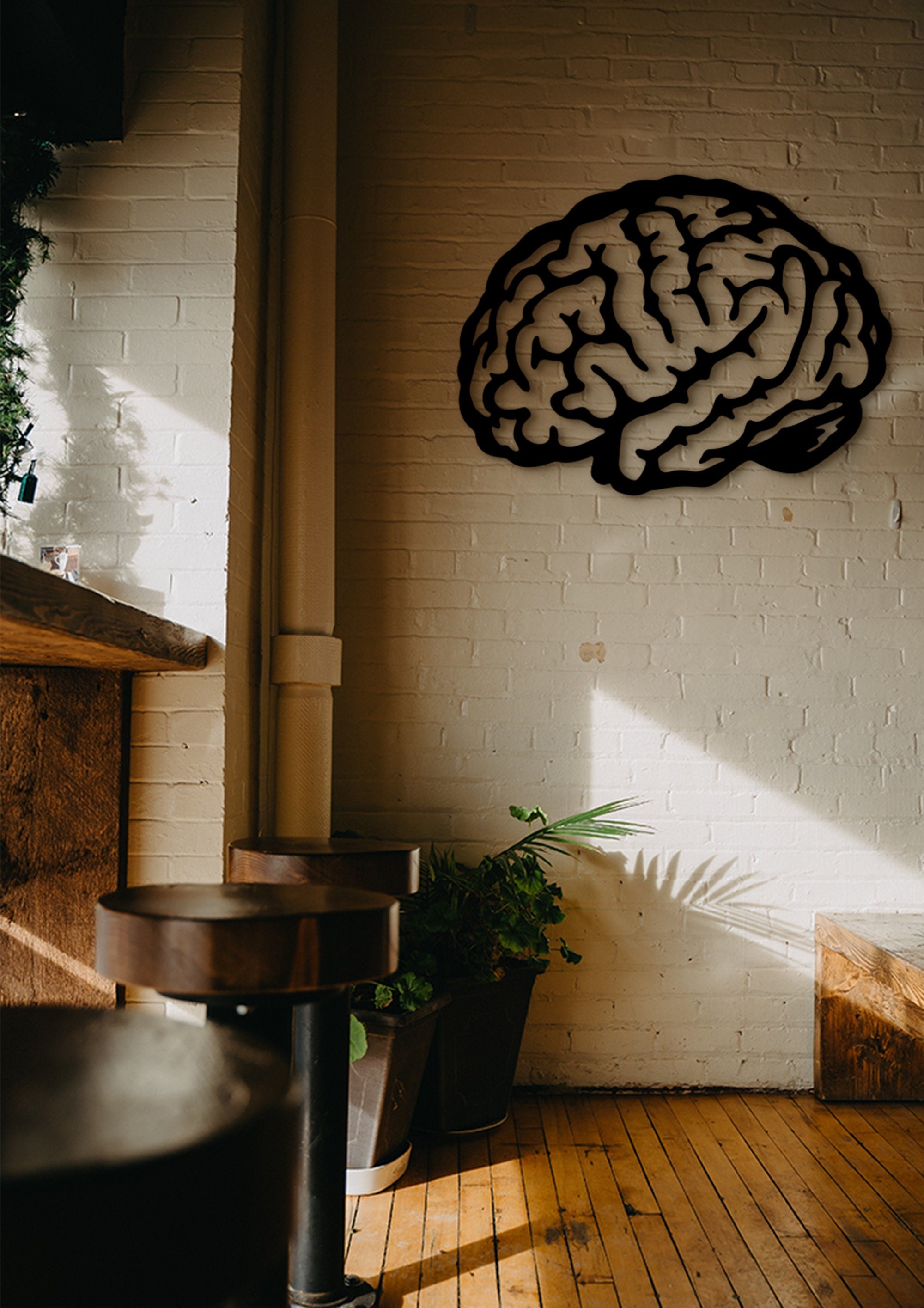 3D Brain Wall Art: Wood Room Decor Sculpture, Digital Brain Artwork