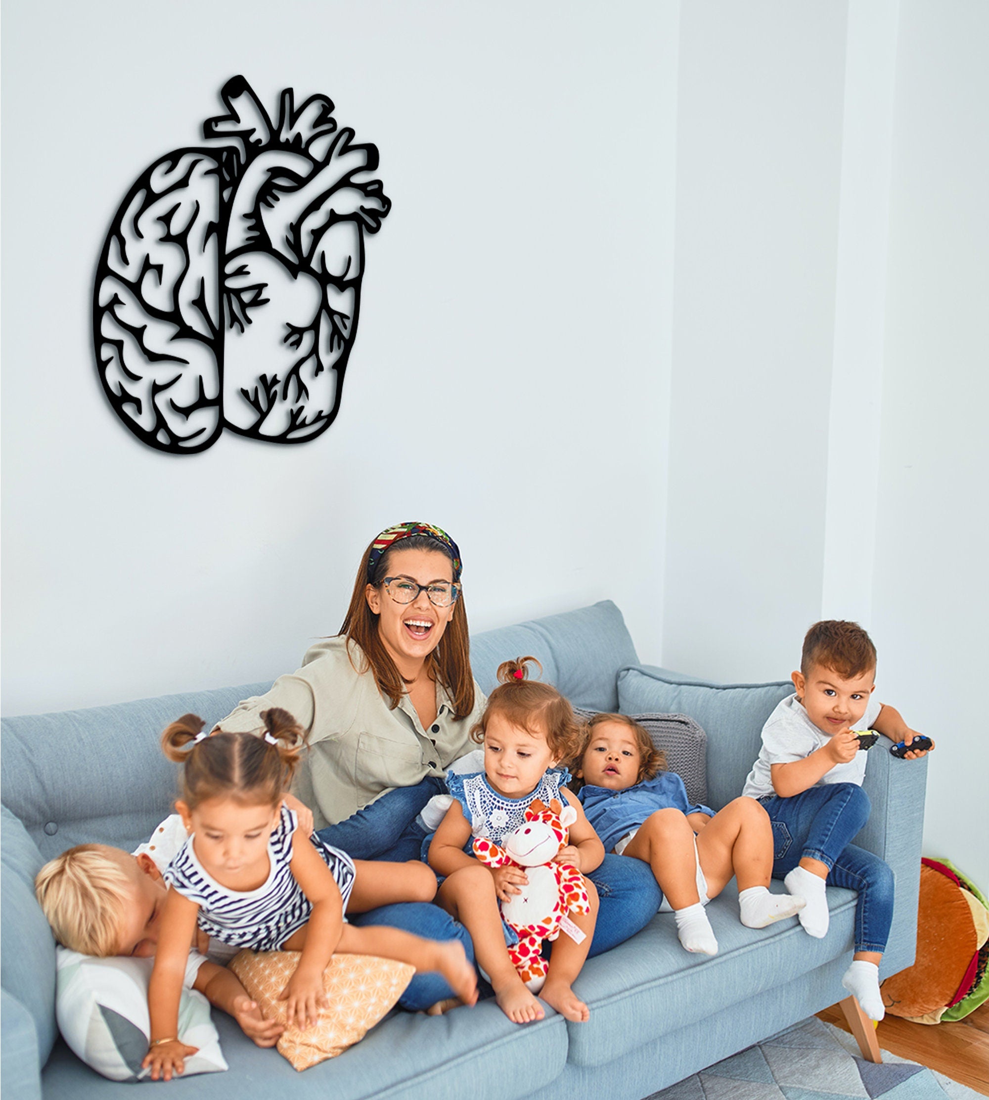 Brain and Heart Wood Wall Art: Psychology Neuroscience Decor, Digital Brain Artwork