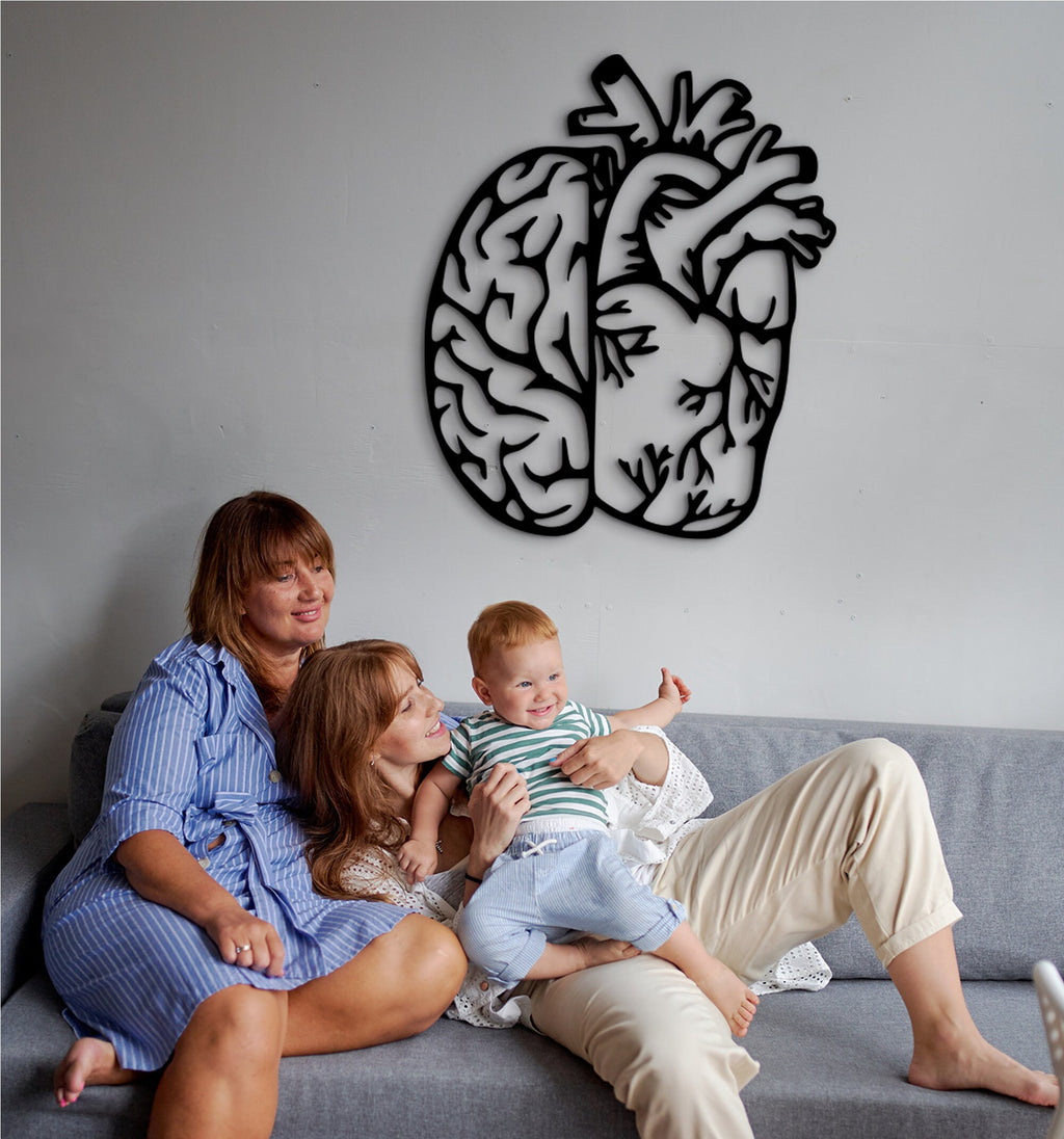 Brain and Heart Wood Wall Art: Psychology Neuroscience Decor, Digital Brain Artwork