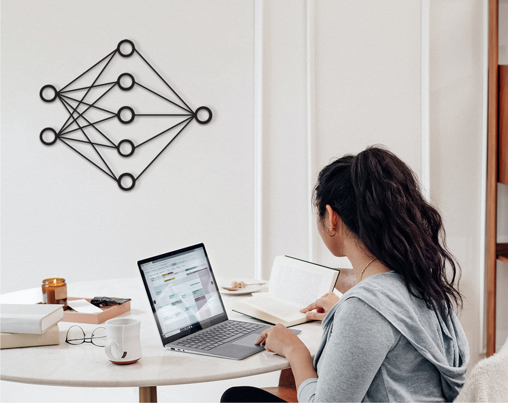 AI Neural Network Wood Wall Art: Modern Tech Decor