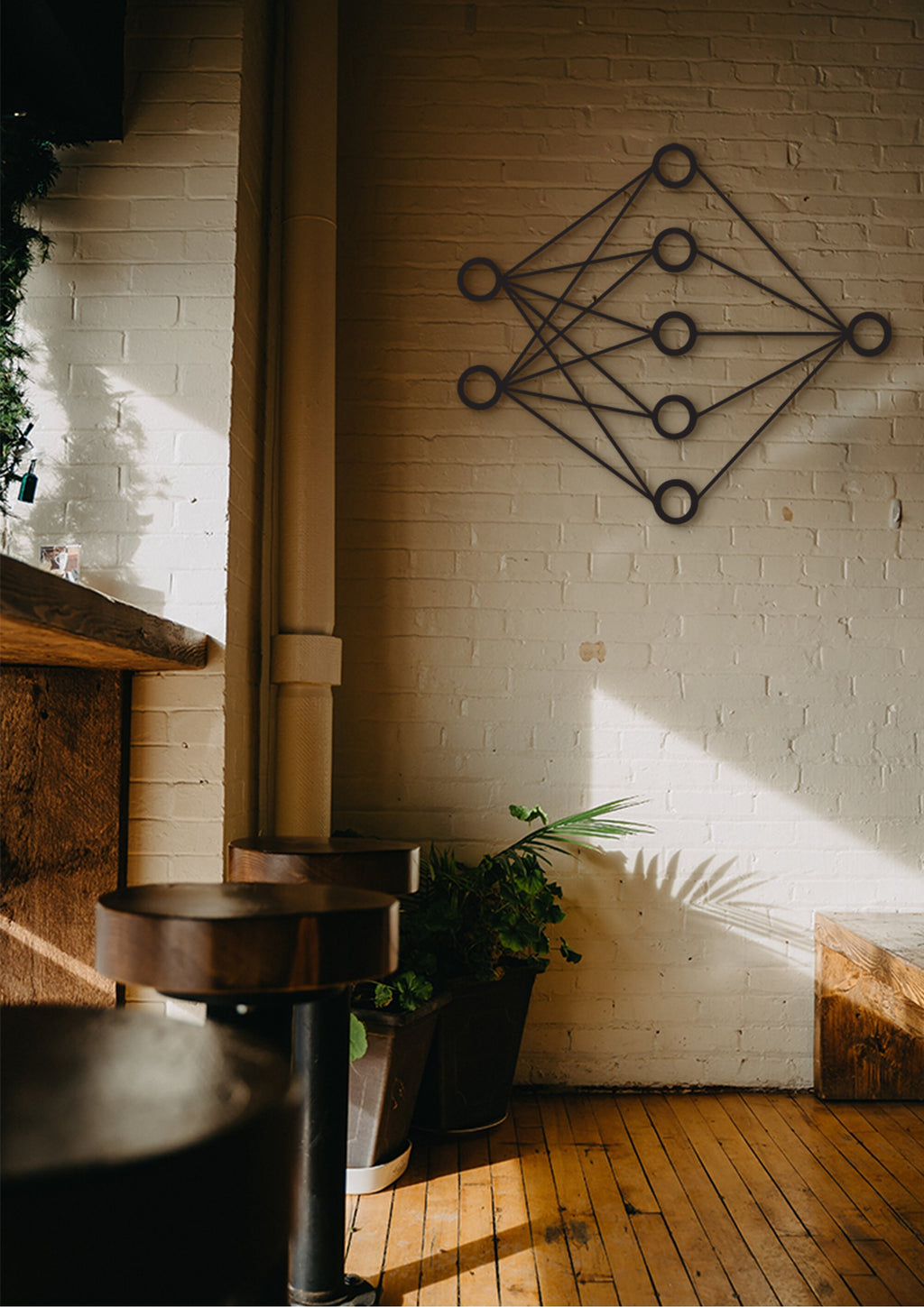 AI Neural Network Wood Wall Art: Modern Tech Decor