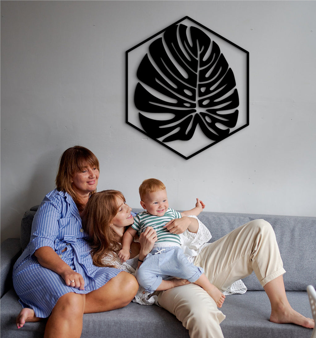 Geometric Monstera Leaf Wood Wall Art: Tropical Decor