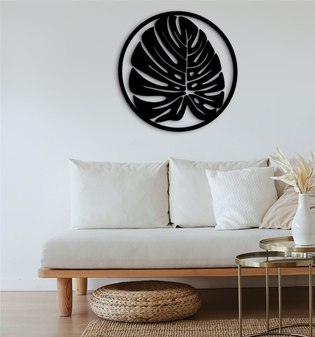 Geometric Monstera Leaf Wood Wall Art: Tropical Home Decor