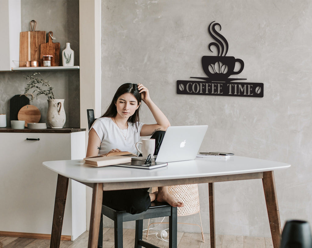 Coffee Time Wood Sign: Laser Cut Coffee Bar Decor