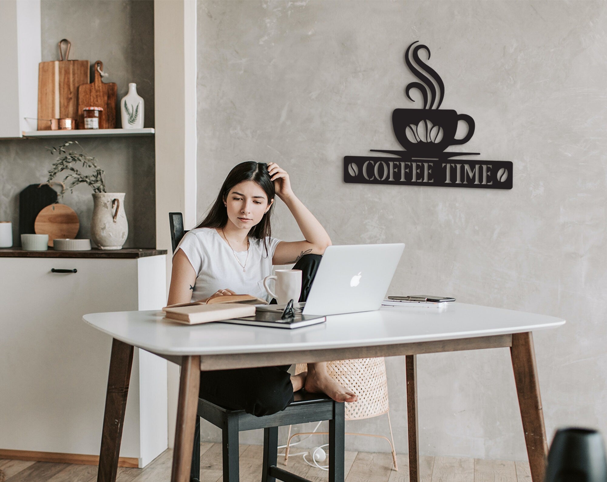 Coffee Time Wood Sign: Laser Cut Coffee Bar Decor