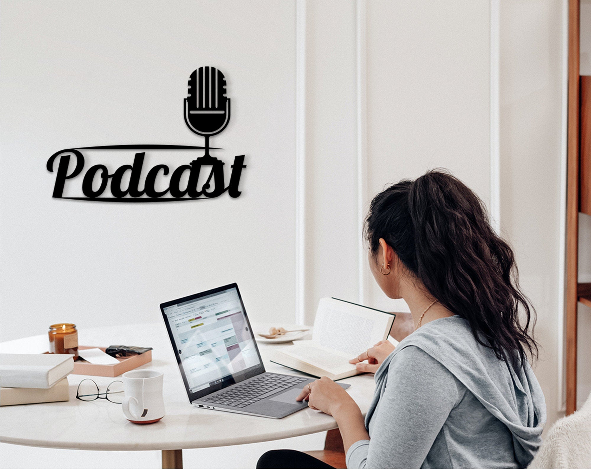 3D Podcast Wall Art: Studio Decor, Microphone Sign