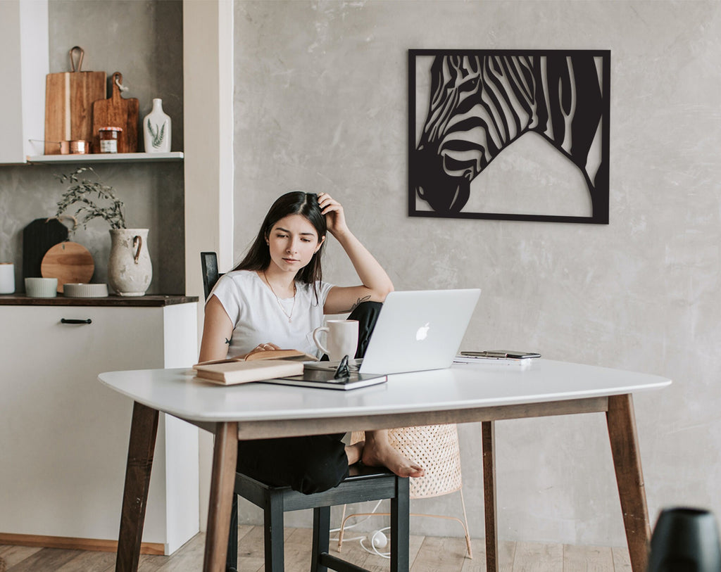 Geometric Zebra Head Wall Art: Wooden Safari Decor