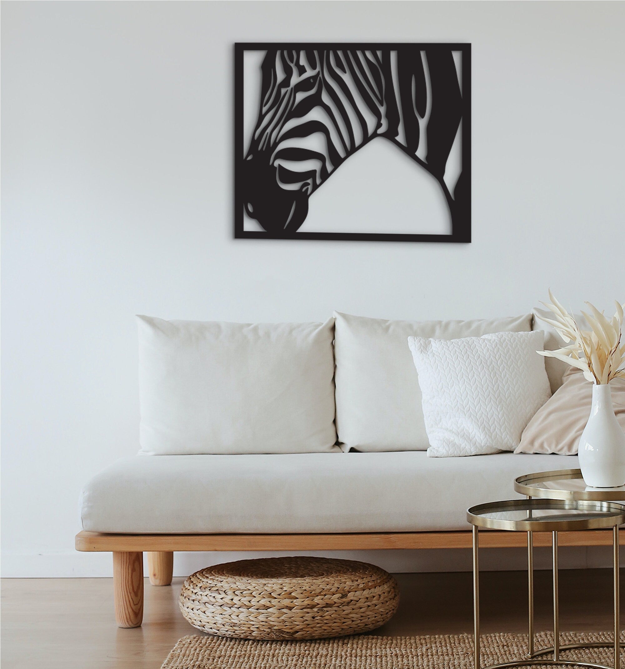 Geometric Zebra Head Wall Art: Wooden Safari Decor