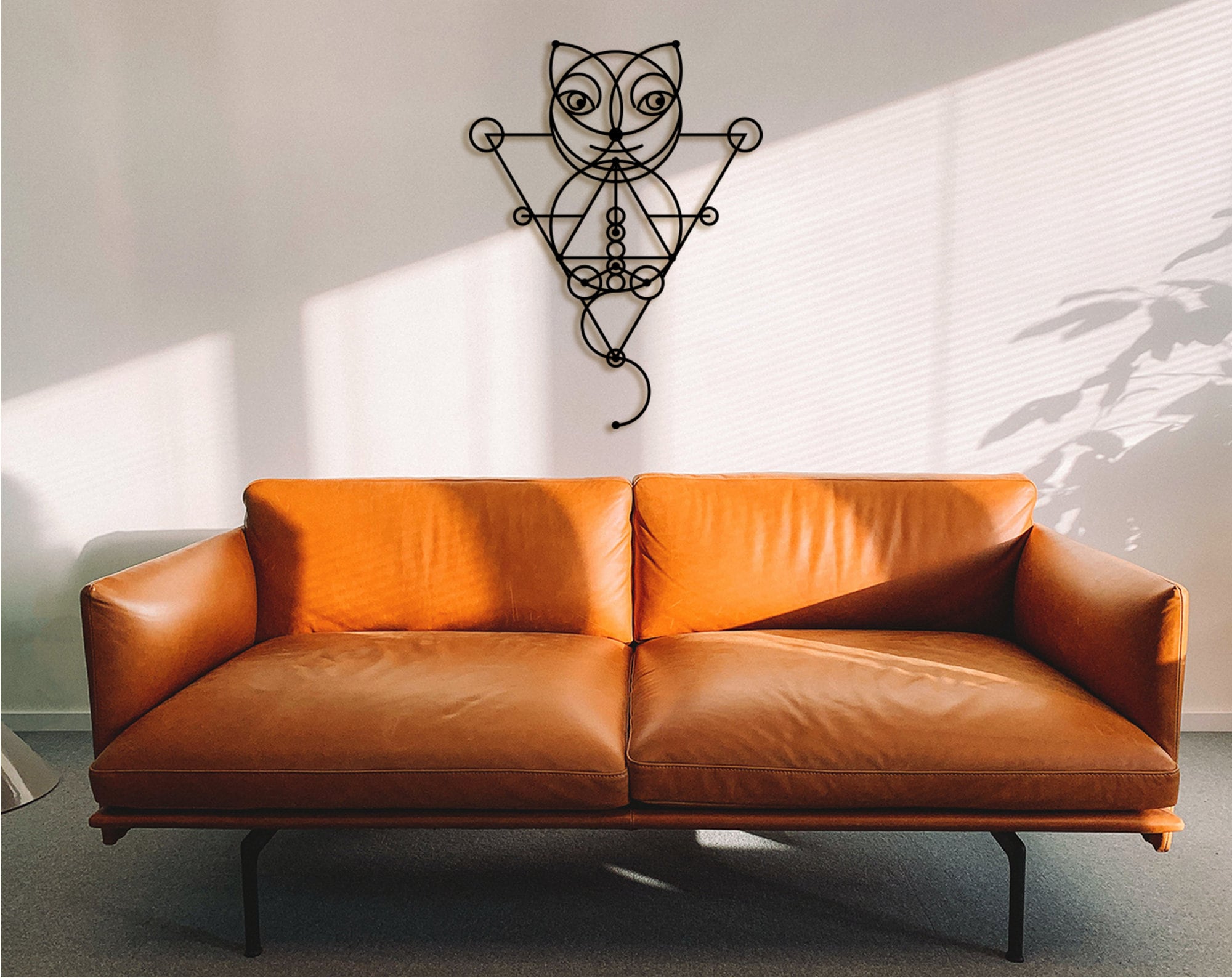 Egyptian Cat Wall Art: Geometric Wood Decor