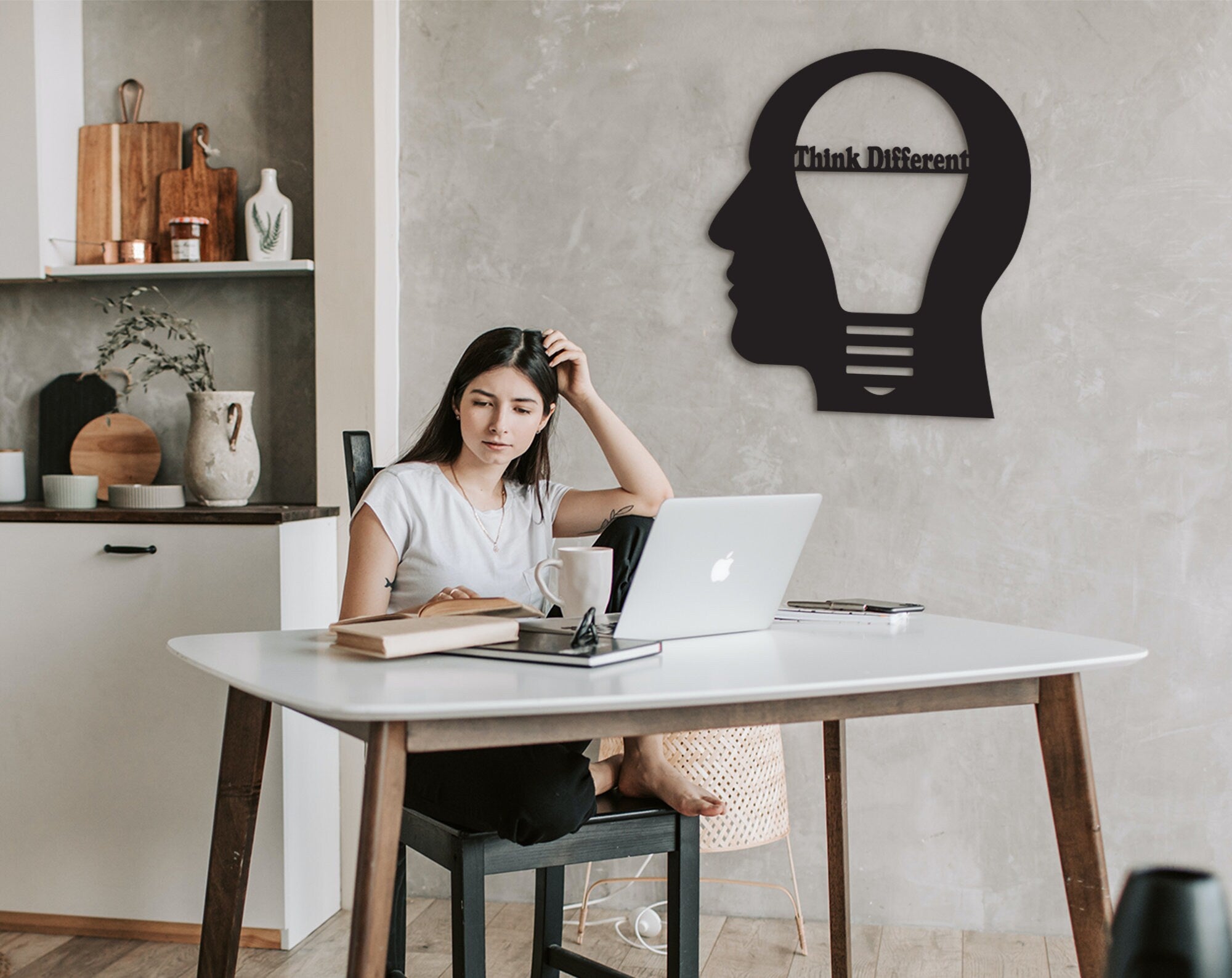 Think Different Wood Wall Decor: 3D Office Art Sculpture