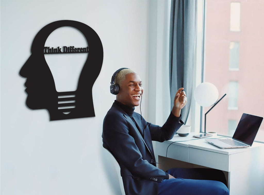 Think Different Wood Wall Decor: 3D Office Art Sculpture