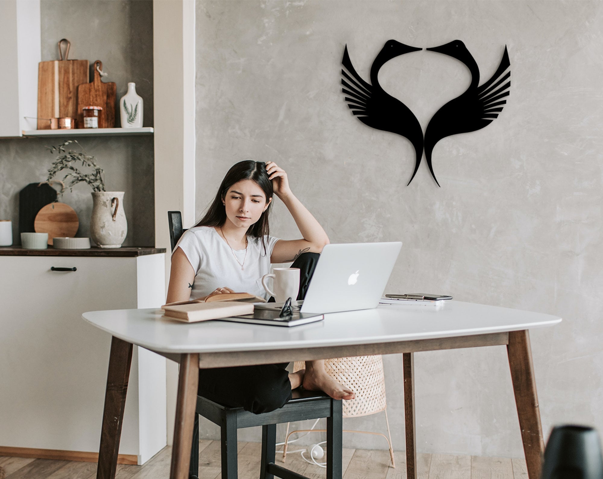 Black Swan Wood Wall Art: Minimalist Home Decor