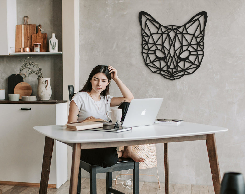 Geometric Cat Wall Art: Laser Cut Wood Home Decor