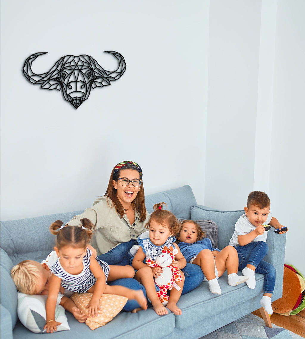 Geometric Buffalo Wood Wall Art: Home Office Decor