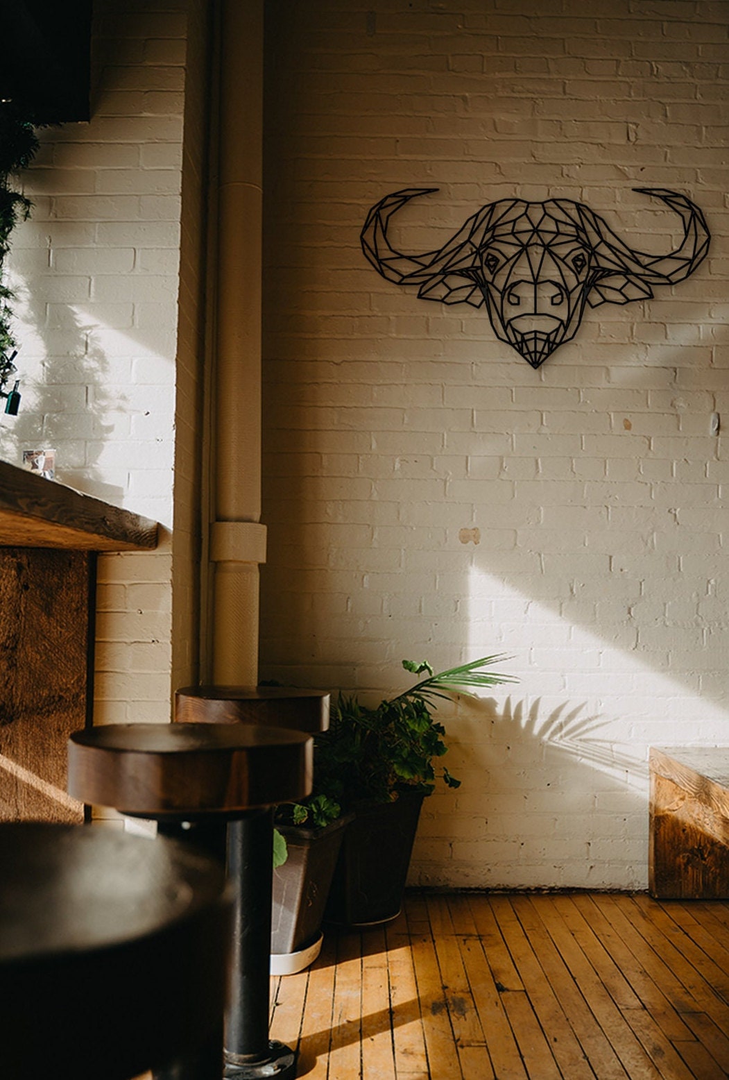 Geometric Buffalo Wood Wall Art: Home Office Decor