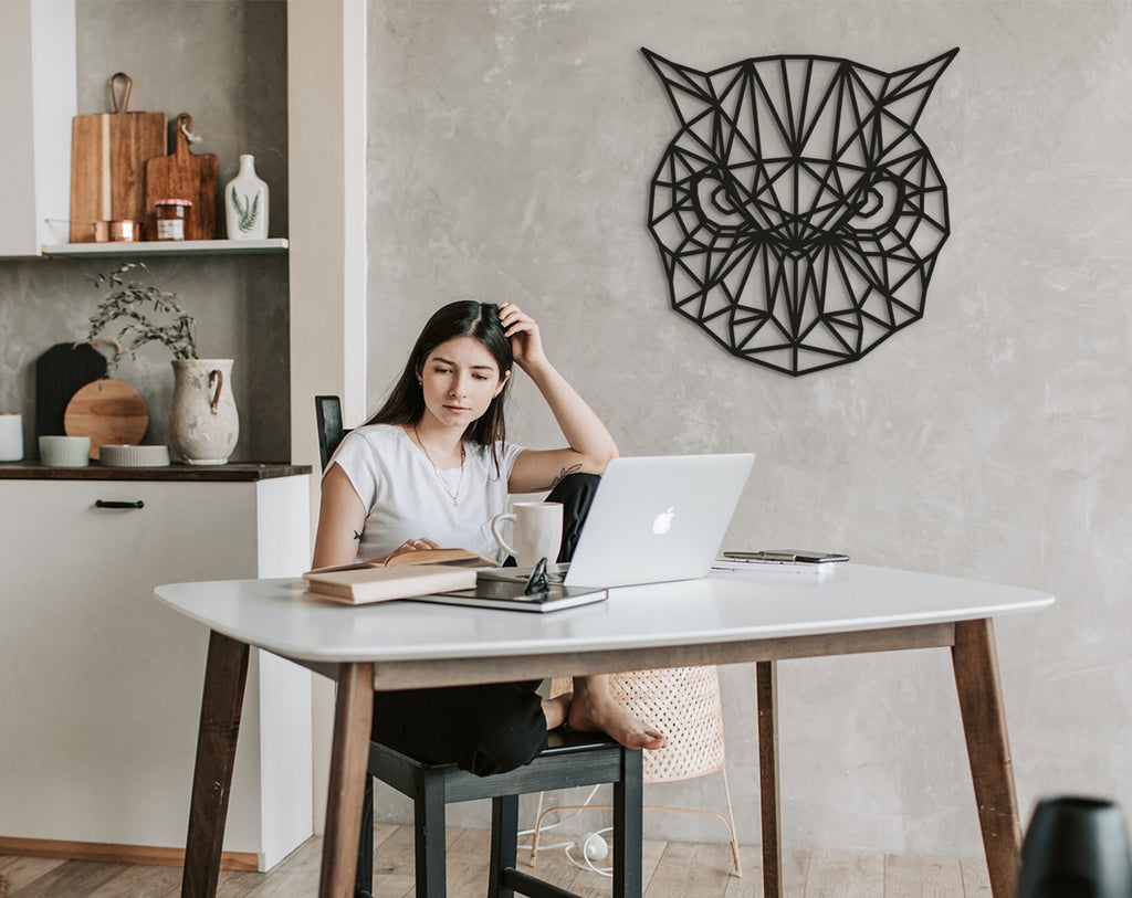 Geometric Owl Wood Wall Art: Engraved Night Owl Decor
