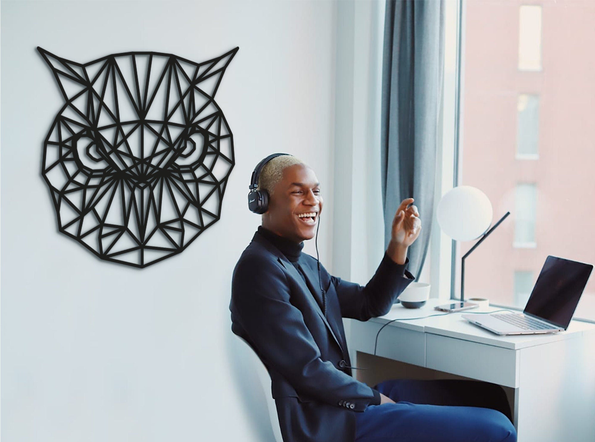 Geometric Owl Wood Wall Art: Engraved Night Owl Decor