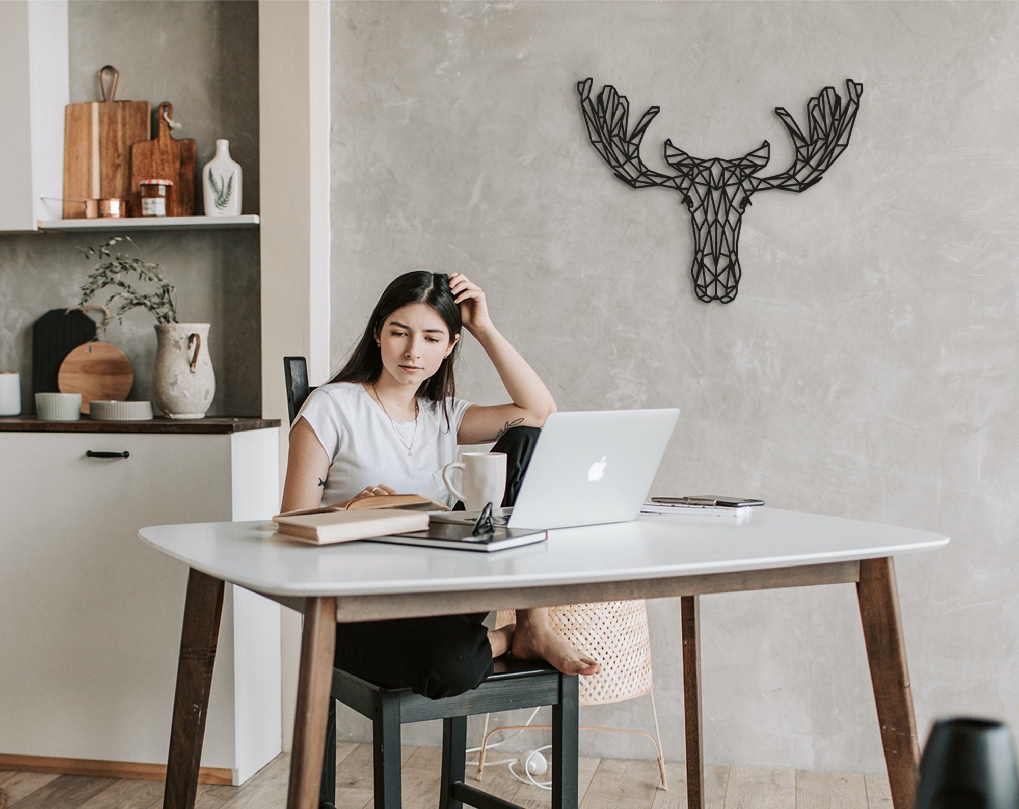Geometric Moose Wood Wall Art: Woodland Decor