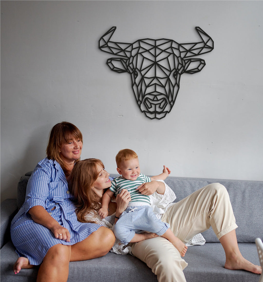 Geometric Bull Head Wall Decor: Wooden Taurus Art