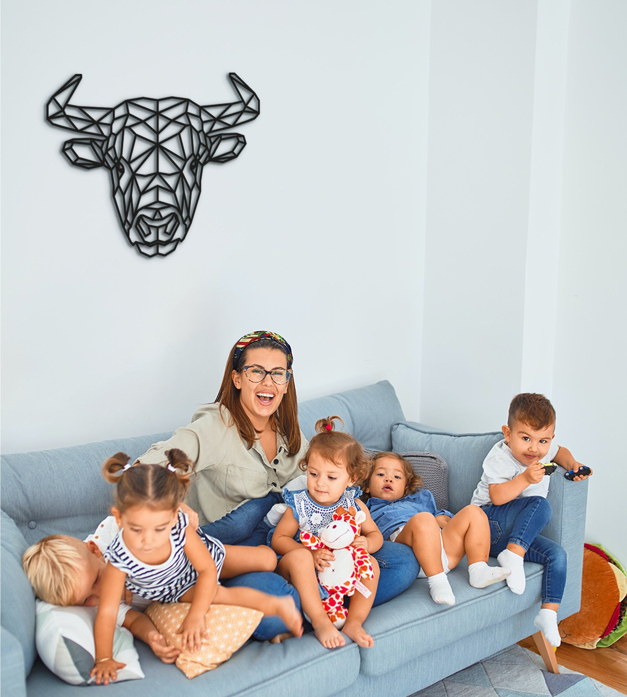 Geometric Bull Head Wall Decor: Wooden Taurus Art