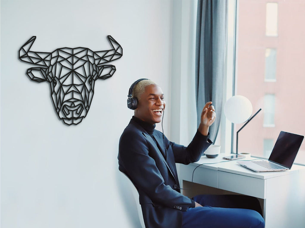 Geometric Bull Head Wall Decor: Wooden Taurus Art