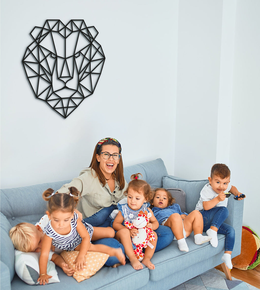 Geometric Lion Head Wall Art: Wood Lion Decor