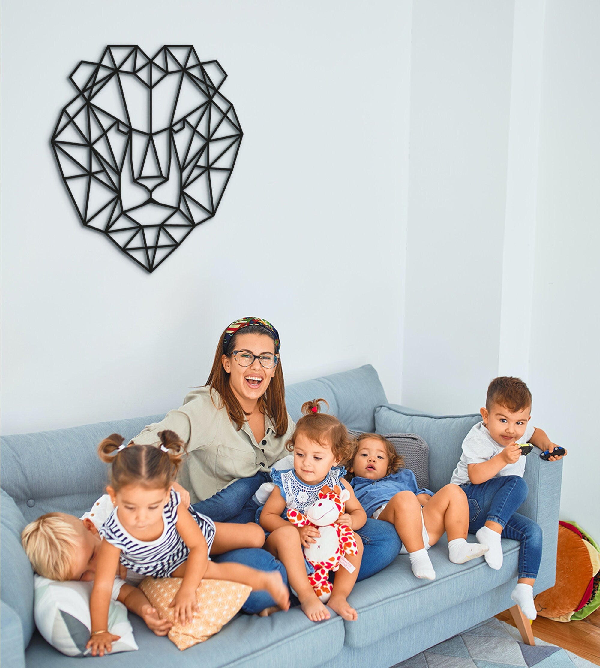 Geometric Lion Head Wall Art: Wood Lion Decor