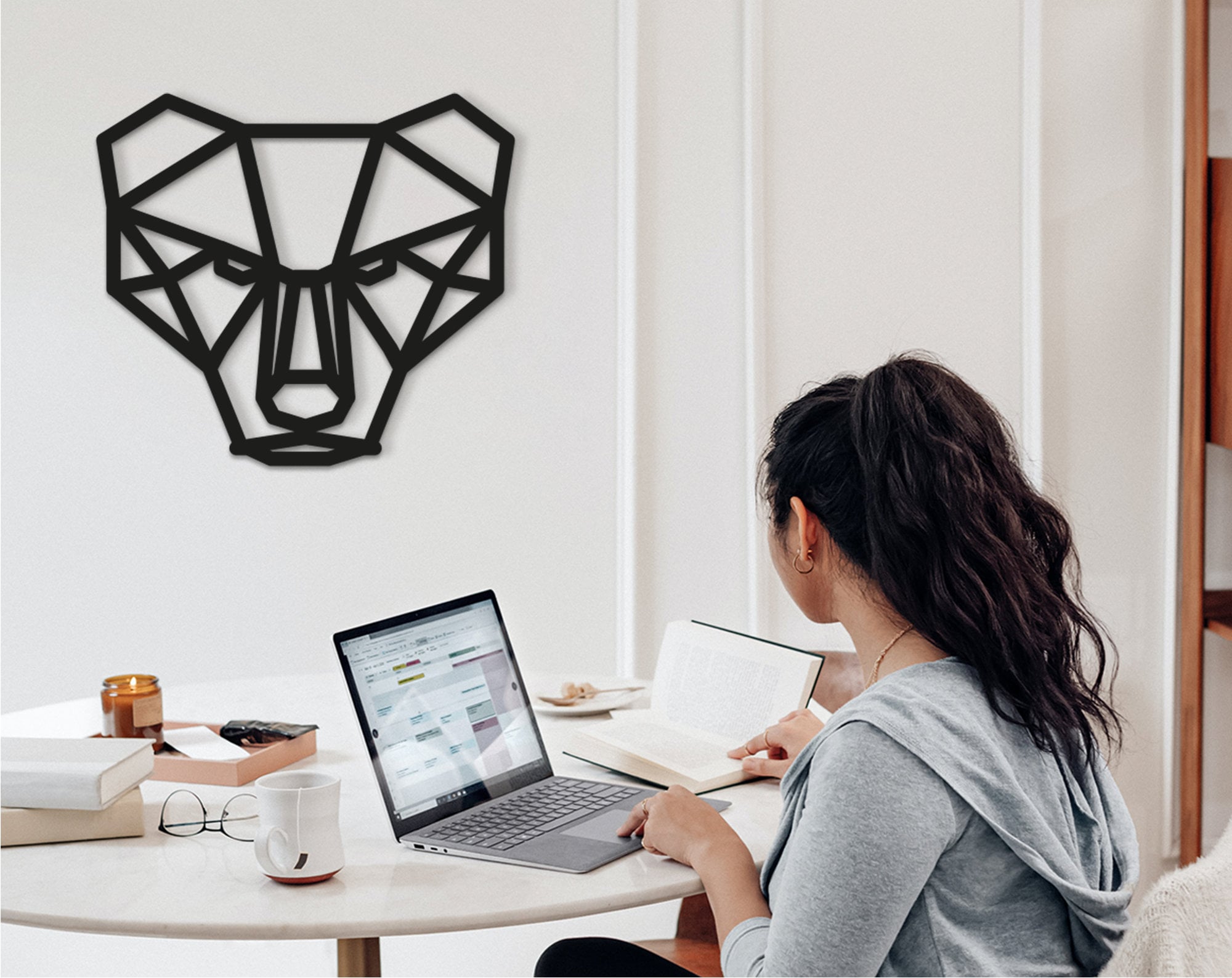 Geometric Bear Head: Wooden Wall Art, Nursery Decor