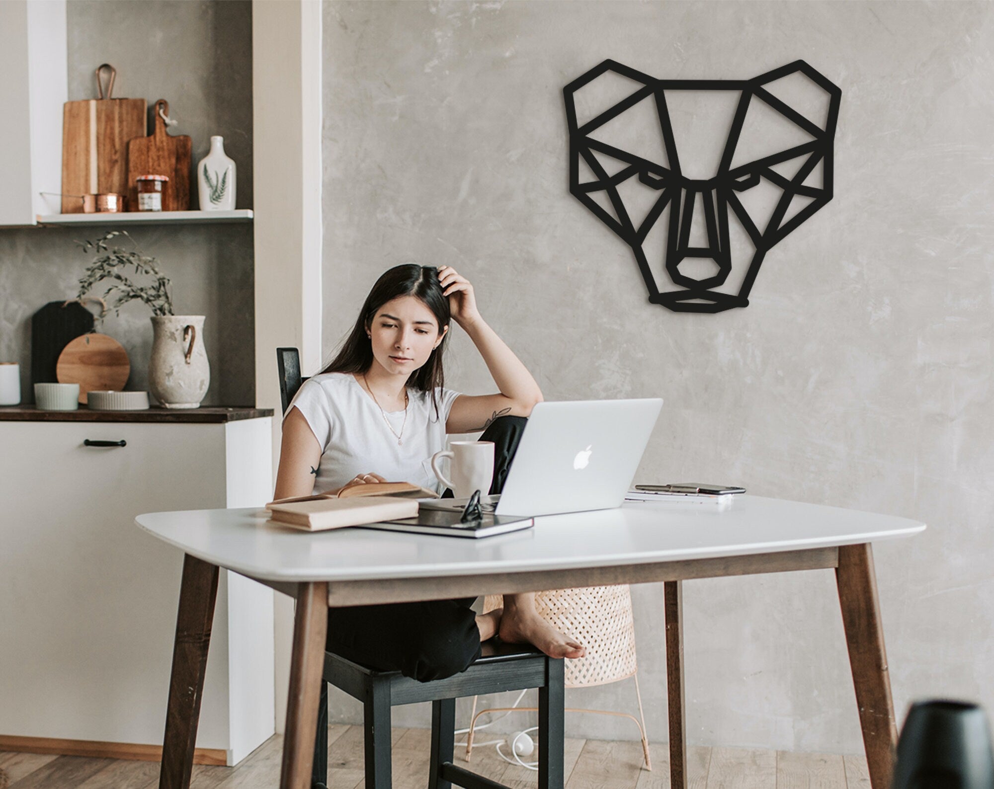 Geometric Bear Head: Wooden Wall Art, Nursery Decor