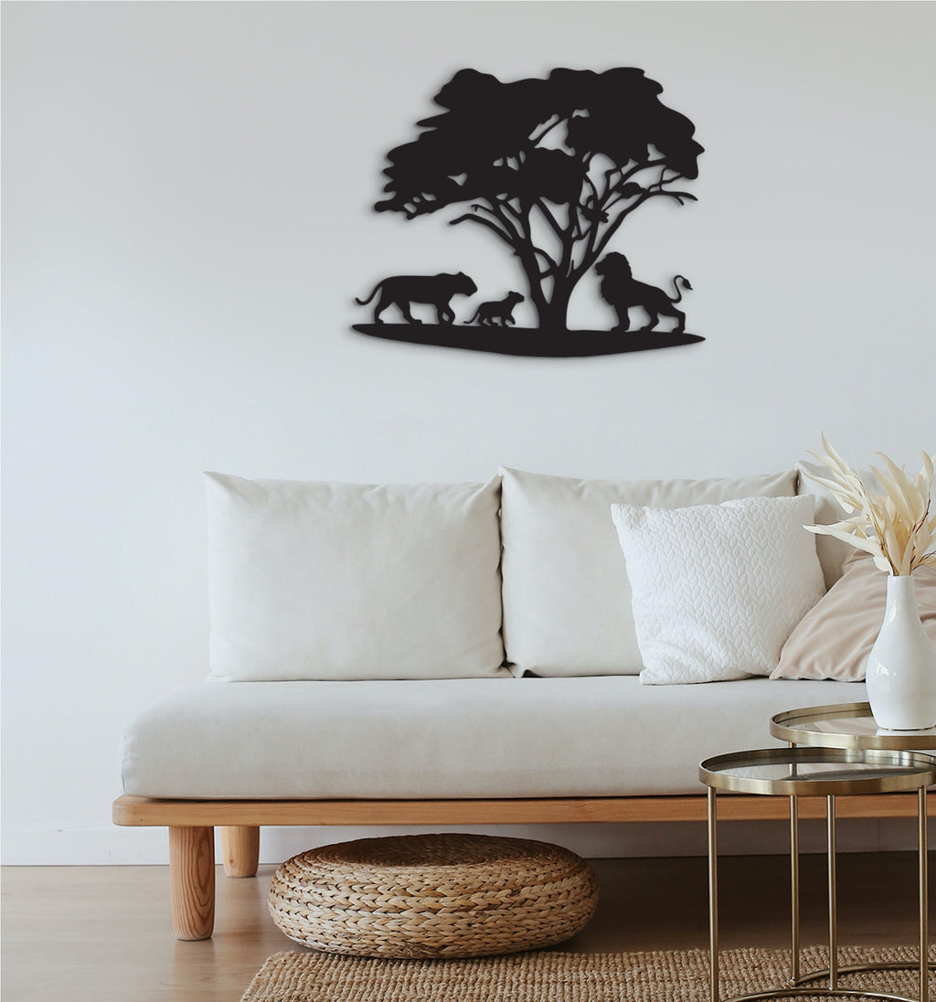 Lion Family Wood Wall Decor: 3D Shadow Art