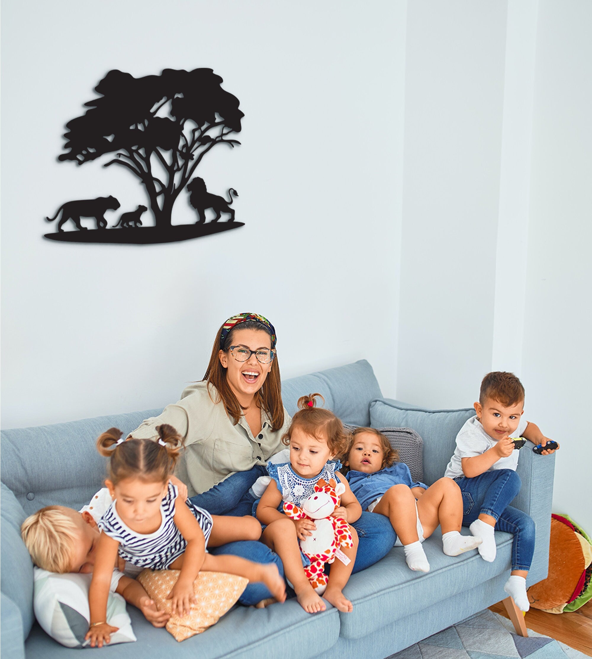 Lion Family Wood Wall Decor: 3D Shadow Art