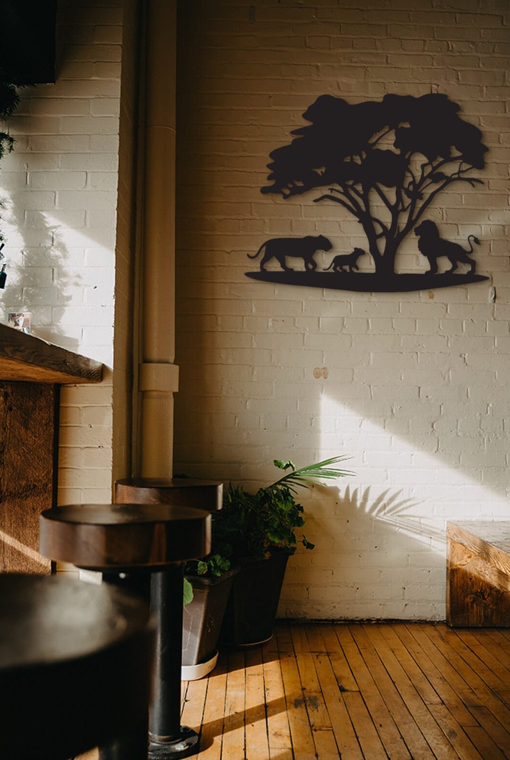 Lion Family Wood Wall Decor: 3D Shadow Art