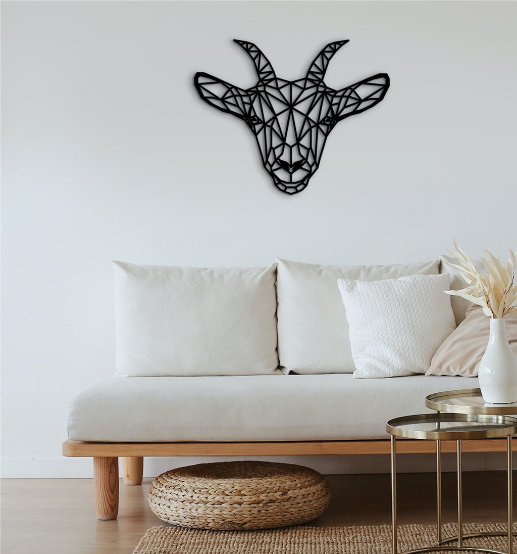 Geometric Goat Wall Decor: Laser Cut Wood Art