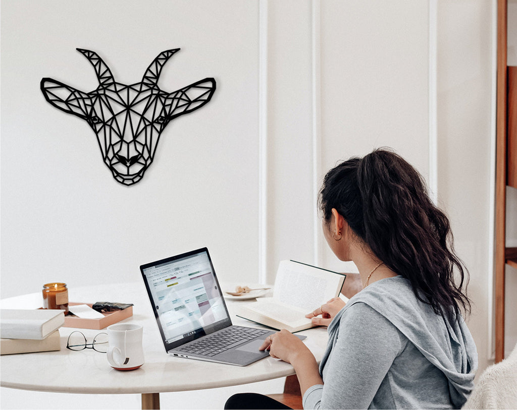 Geometric Goat Wall Decor: Laser Cut Wood Art