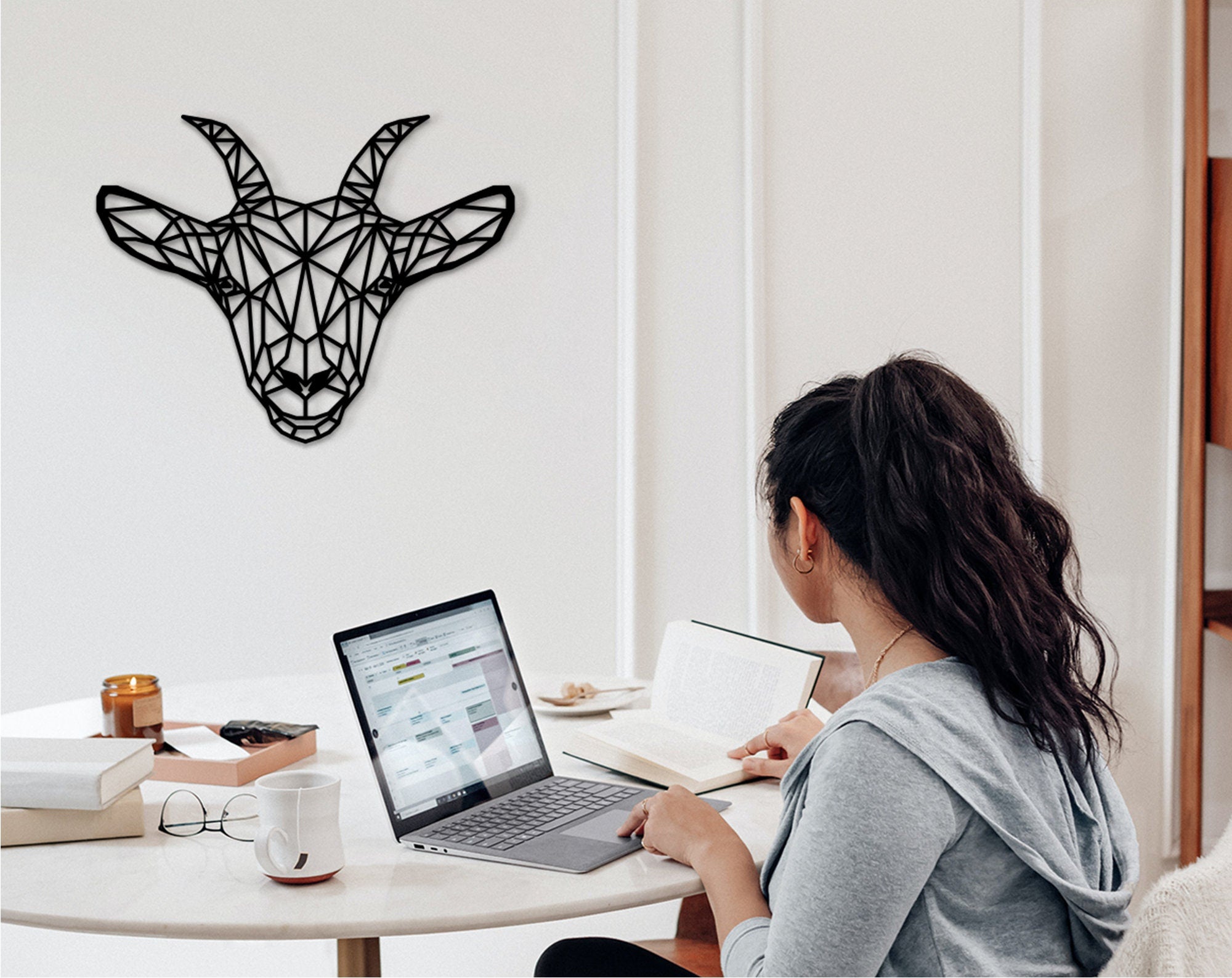 Geometric Goat Wall Decor: Laser Cut Wood Art