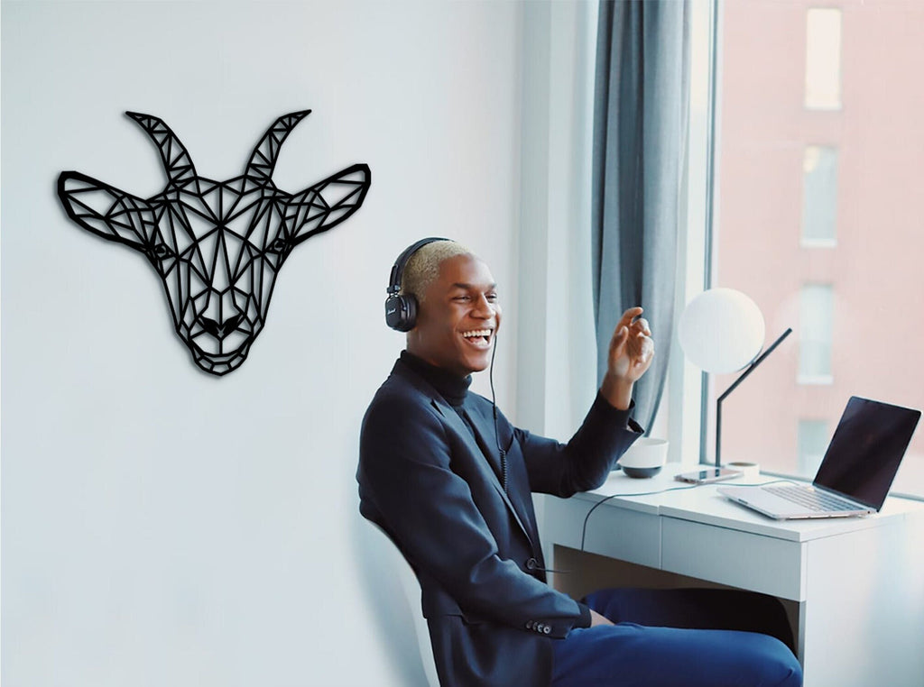 Geometric Goat Wall Decor: Laser Cut Wood Art
