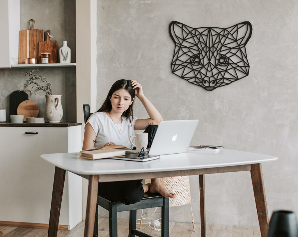 Geometric Raccoon Wall Art: Laser Cut Wood Decor