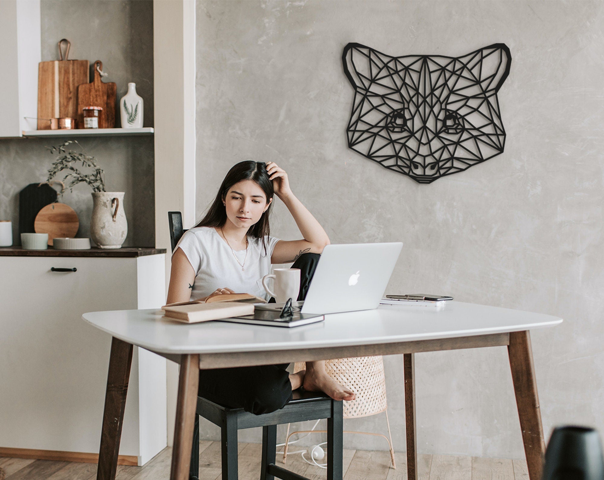 Geometric Raccoon Wall Art: Laser Cut Wood Decor