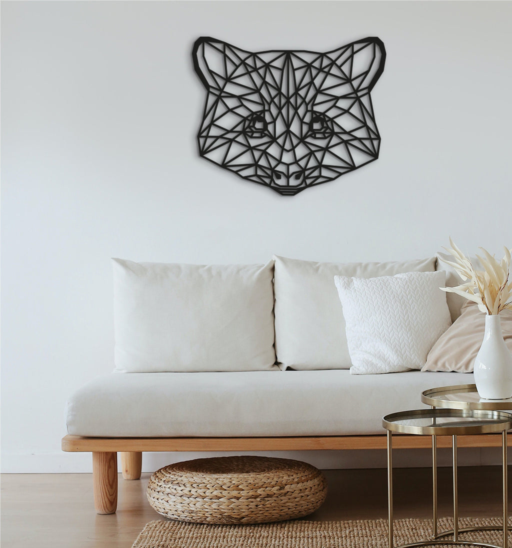 Geometric Raccoon Wall Art: Laser Cut Wood Decor