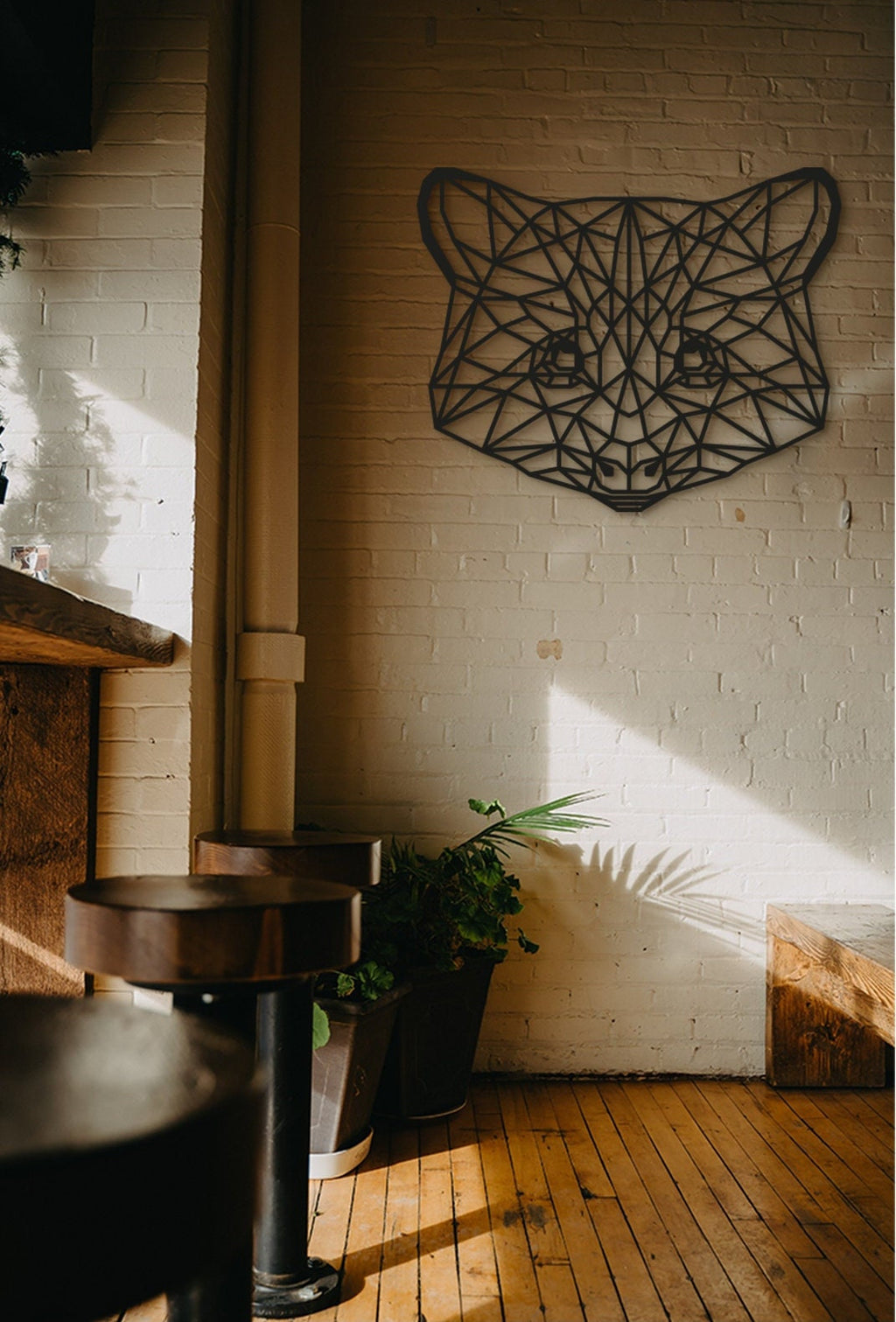 Geometric Raccoon Wall Art: Laser Cut Wood Decor