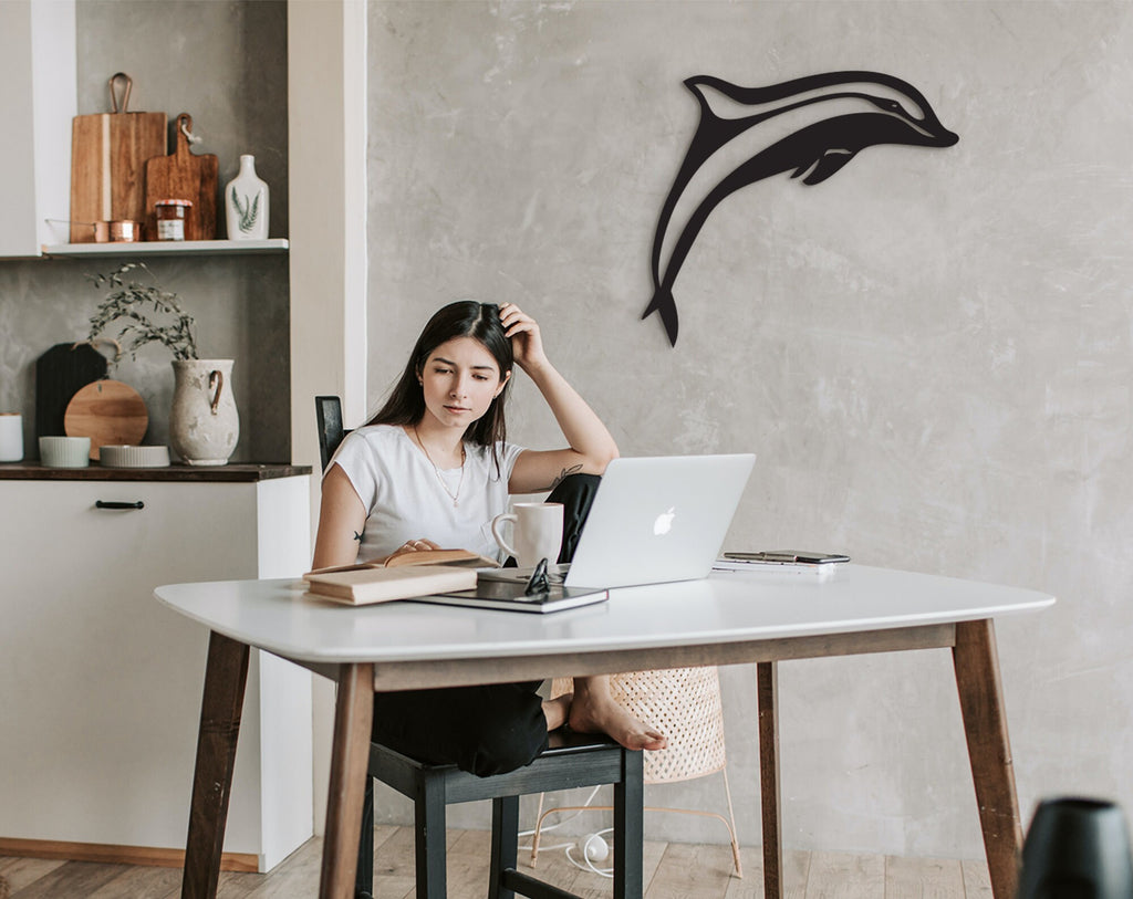 Geometric Dolphin Wood Wall Art: 3D Shadow Decor