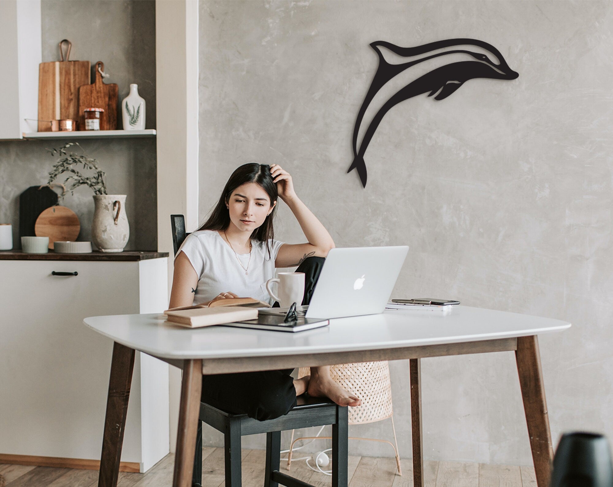 Geometric Dolphin Wood Wall Art: 3D Shadow Decor