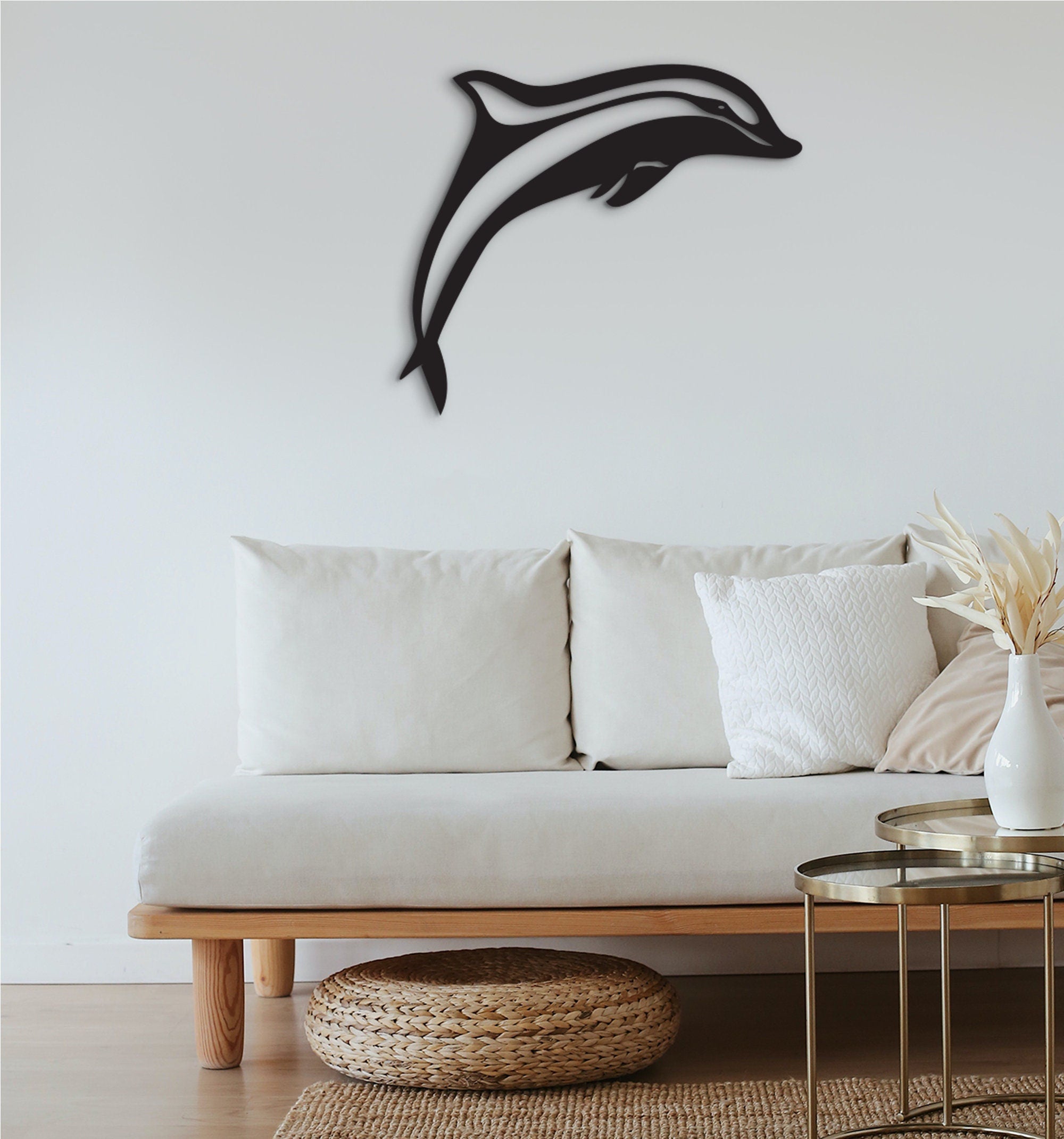 Geometric Dolphin Wood Wall Art: 3D Shadow Decor